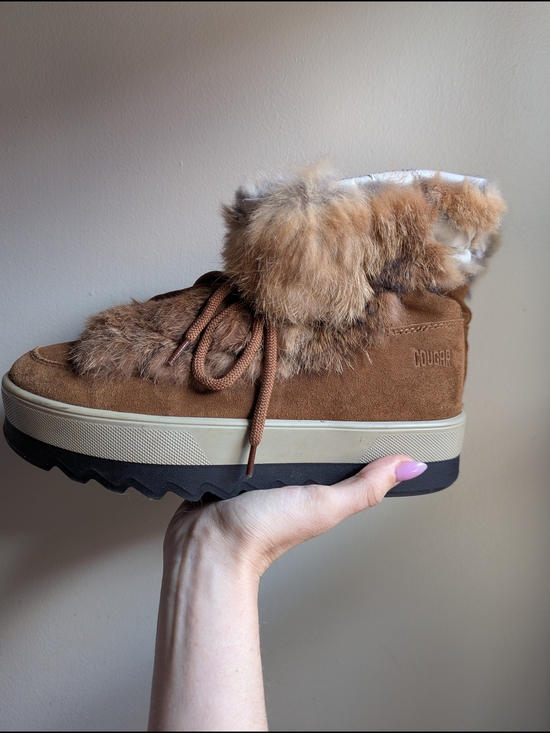 Cougar Shoes - Cougar Chestnut Suede Fur-Trim Lace-Up Winter Boot